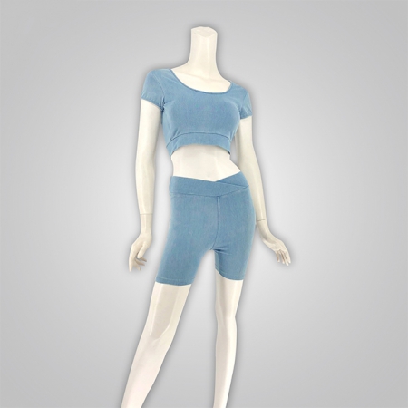 Denim Bra Crop Top & Biker Short Sets