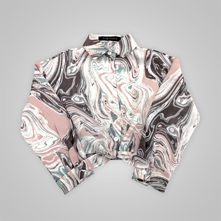 Abstract Printed Button Down Poly Shirt