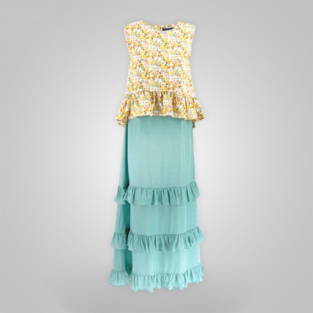 Floral Print Ruffles Spliced Tiered Maxi Dress