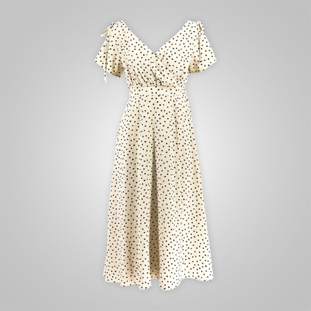 Vintage Polka Dots V Neck Wrap Dress in White
