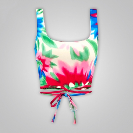 Printed Cross Tie Back Bra Crop Top