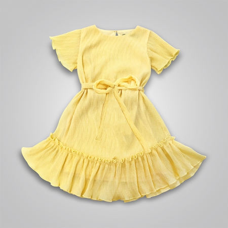 Ruffle Shoulder Crinkle Tie Waist Dress