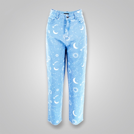 Printed Denim Loose Mom Jeans