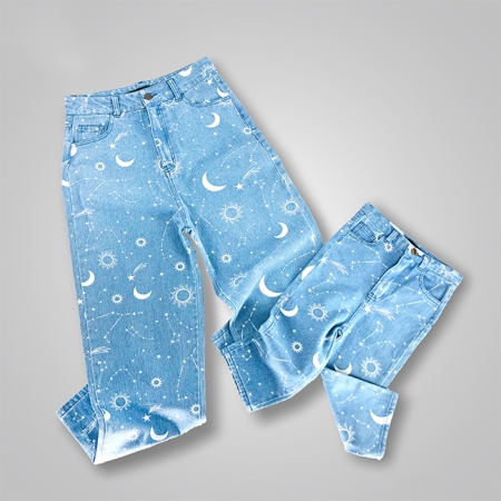 Printed Denim Loose Mom Jeans