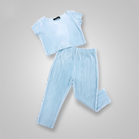 Solid Two-Piece Top & Pants Pleated Set
