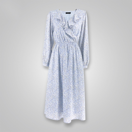 Floral Print Ruffles Collar Midi Dress