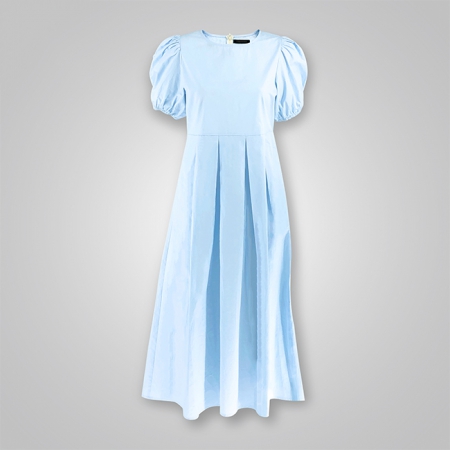 Vintage Puff Sleeve A-Line Pleated Dress 