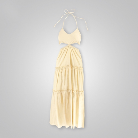 Halterneck Waist Cut Out Bra Midi Dress 