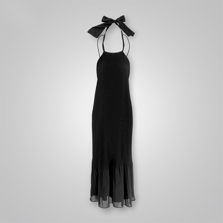 Halter Maxi Pleated Chiffon Dress