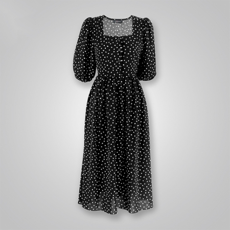 Hollow Waist Tie Back Polka Dot Dress