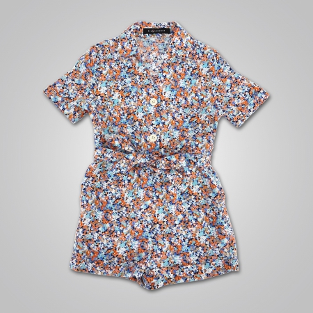 Belted Shirt Playsuit in Floral Print
