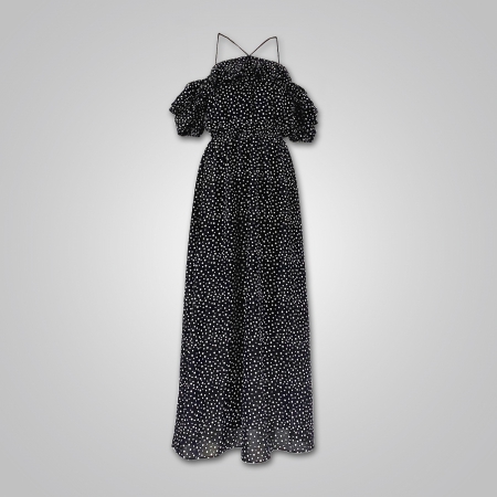  Off Shoulder Ruffled Halter Dress in Polka Dots
