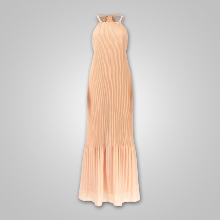 Halter Maxi Pleated Chiffon Dress