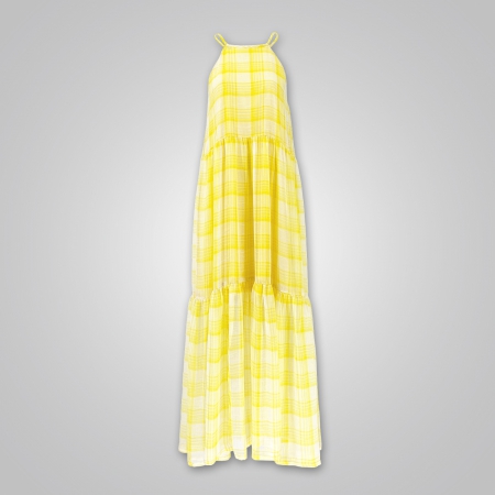 Smocked Halter Dress in light yellow plaids