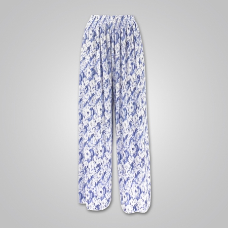  Pleated Wide Leg Pants in Watercolor Floral Print