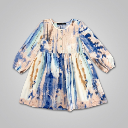Long Sleeve Smock Dress in Watercolor Print
