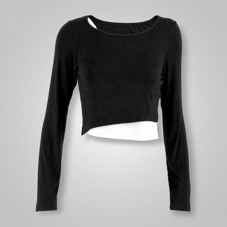 Two Tone Fake Layering Long Sleeves Top