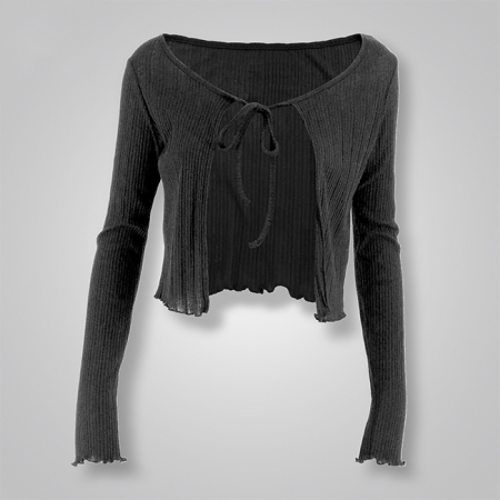 Solid Color Tie Front Ribbed Cardigan