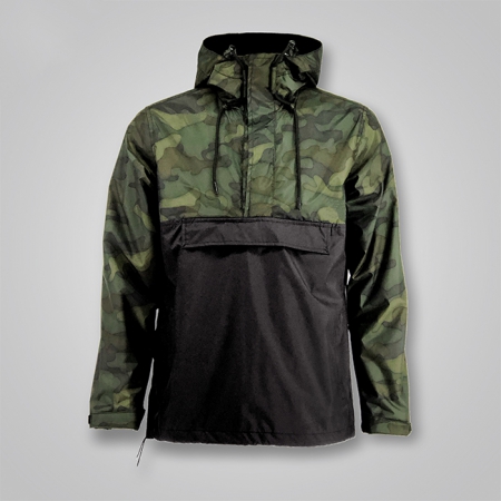 Camo-Print Zipped Neck Hooded Windbreaker