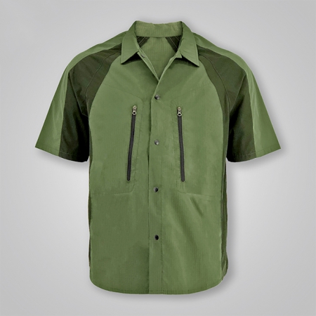 Zip-Up Detail Two-Tone Short Sleeve Shirt