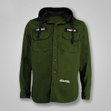 Velcro-Patch Detachable-Drawsting-Hood Shirt
