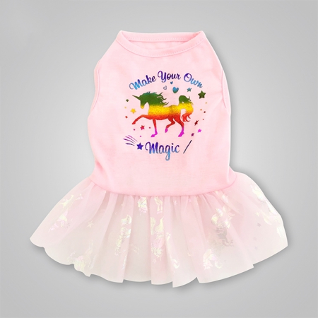 Pet Unicorn & Foil Print Tulle dress