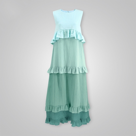 Gradient Shade Ruffles Spliced Tiered Maxi Dress