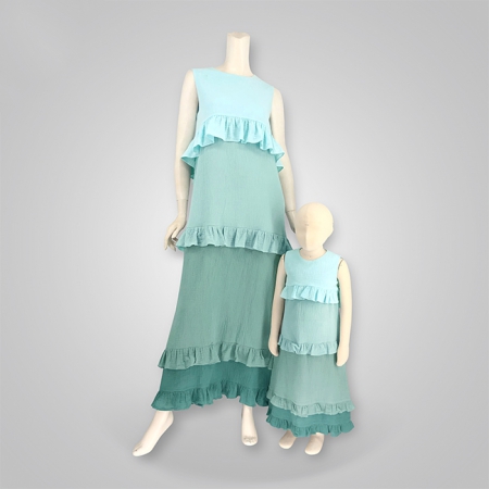 Gradient Shade Ruffles Spliced Tiered Maxi Dress