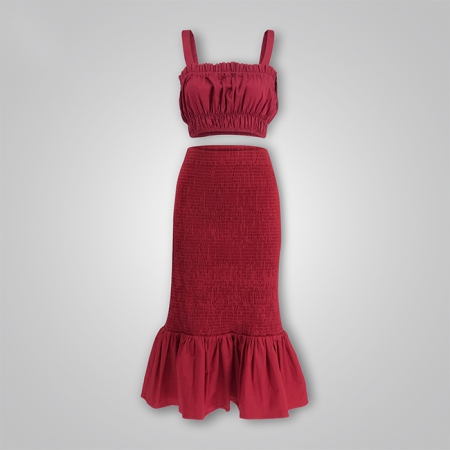 Ruched Cropped Tank Top and Smocked Long Skirt Set