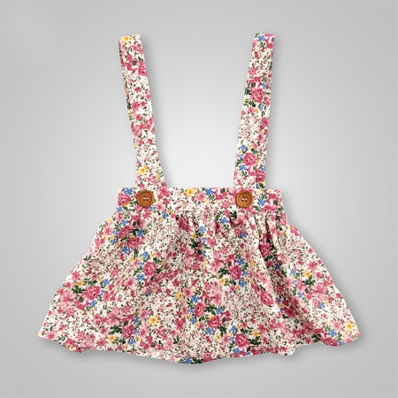 Floral Print Button Detail Suspender Skirt