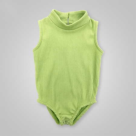Ribbed Solid Color Turtleneck Sleeveless Onesies
