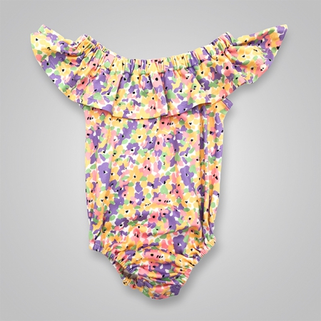 Floral Print Ruffle Off Shoulder Onesies
