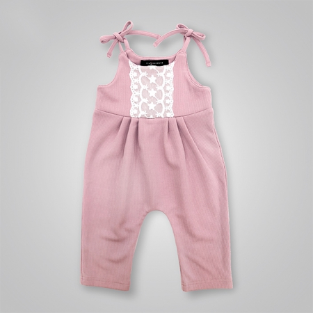 Ribbed & Lace Applique Tie Shoulder Sleeveless Jumpsuits