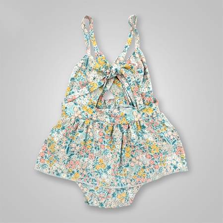 Floral Print Cami Bow-Knot Cutout Onesie