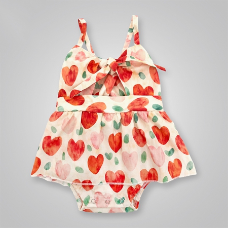 Heart Pattern Cami Bow-Knot Cutout Onesie