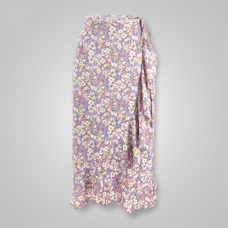Floral Print Wrap Tie Midi Skirt