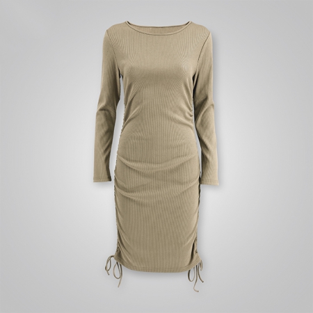 Ribbed Side Drawstring Bodycon Dress