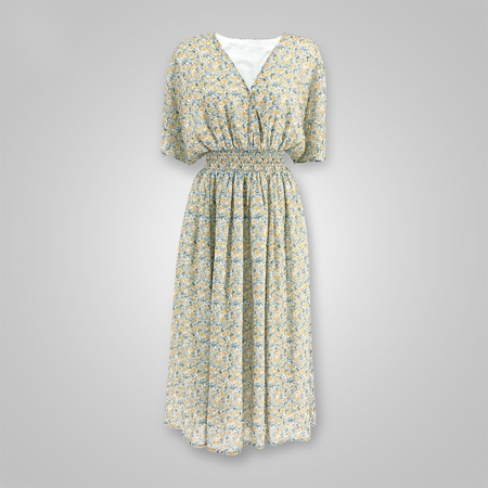 Floral Print Elasticated-Waist V-Neck Dress