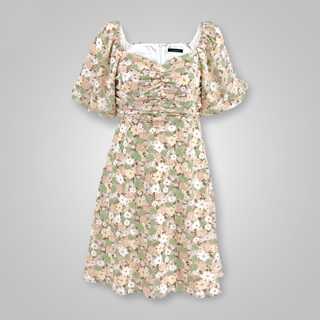 Floral Print Sweetheart Neck Mini Dress