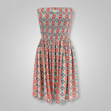 Geometric Print Strapless Cut-Out Dress