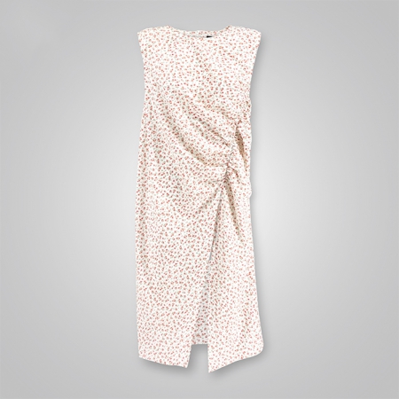 Floral Print Crew Neck Ruched Shift Slit Dress