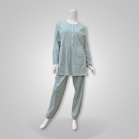 Crew Neck Half Button-Down Babydoll Nursing Loungewear Set